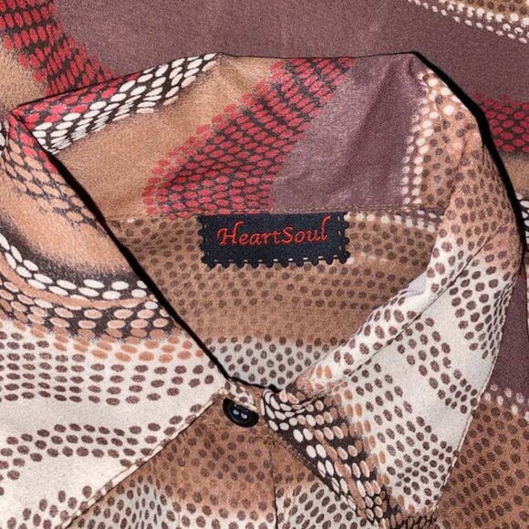 Retro Chic 70s Disco Shirt Heart Soul Bell Sleeve Brown Neutral Mod Knit Small - Picture 8 of 12